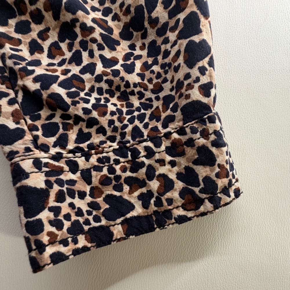 Beachlunchlounge Leopard Print Button Down Shirt Viscose Animal Print Tan Black - Picture 2 of 7